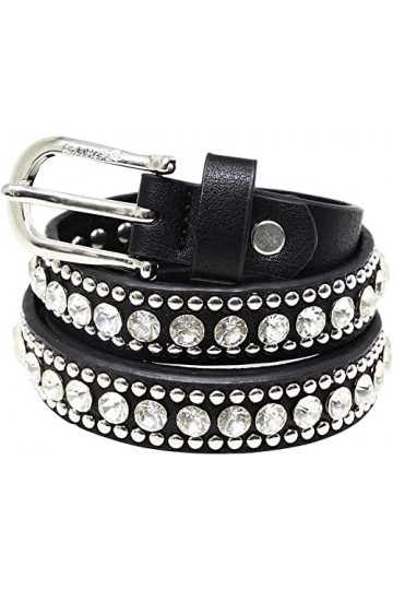 AnJuHoPa Ceinture à boucle en cuir avec rivets en strass pour femme Ceinture en jean dété 70cm adulte Noir