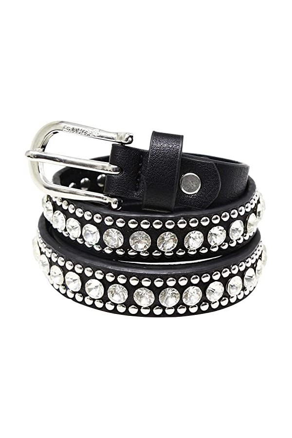 AnJuHoPa Ceinture à boucle en cuir avec rivets en strass pour femme Ceinture en jean dété 70cm adulte Noir