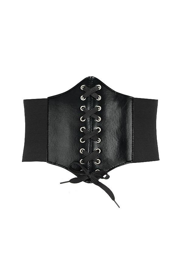 HANERDUN Ceinture Corset pour Femme Cuir Corset à Lacets Ceinture Élastique Ceinture Rétro Cinch Quatre Tailles - Blanche - T