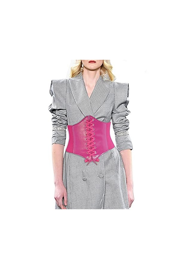 DTWAWA Ceintures de Corset Rose pour Femmes, Ceinture de Taille Waspie en cuir Élastique Large pour Robes de Filles, 31-34 po