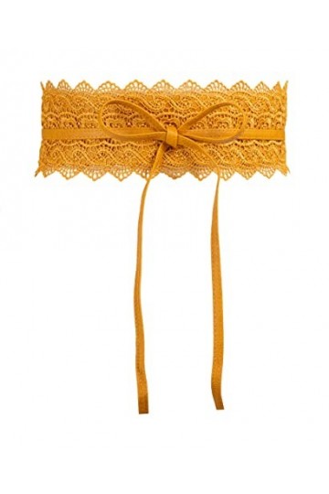 KRISP Ceinture Large Dentelle Pour Femme Similicuir Obi Crochet, Jaune Moutard, 15295-MSTD-OS