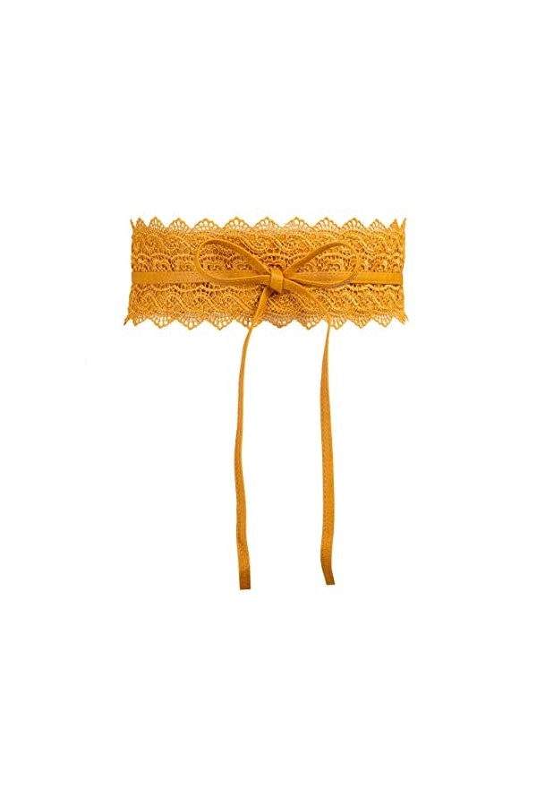 KRISP Ceinture Large Dentelle Pour Femme Similicuir Obi Crochet, Jaune Moutard, 15295-MSTD-OS