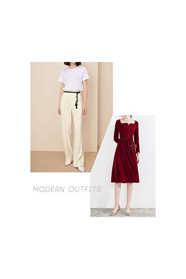 TY belt Ceinture Tricotée Fine en Cuir PU avec Franges et Perles Accessoire Rétro pour Femmes noir+tan+gris 