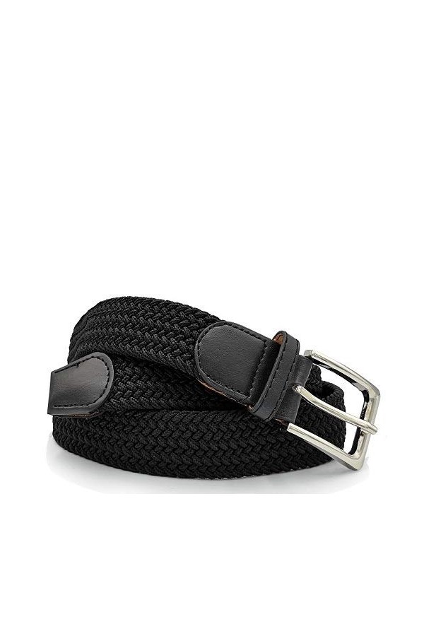GLOMY Ceinture élastique tressée pour homme et femme ceinture de couleur unique ou double couleurs unisexe, Noir ,
