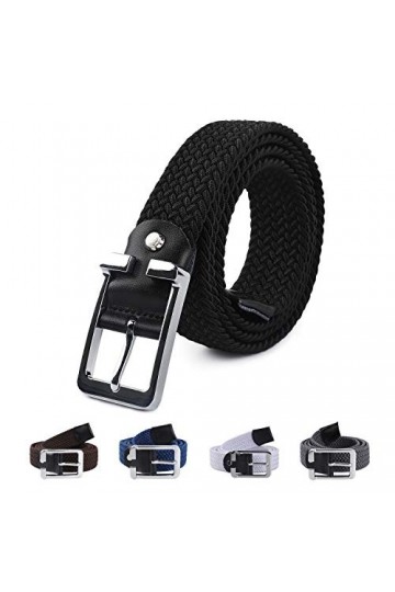 LAKIDAY Ceinture pour Homme et Femme, Unisexe Élastique Ceintures en Tissu Tressée Sans Trous Largeur 3.3cm Noir 105CM