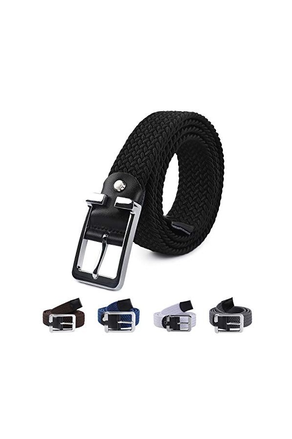LAKIDAY Ceinture pour Homme et Femme, Unisexe Élastique Ceintures en Tissu Tressée Sans Trous Largeur 3.3cm Noir 105CM