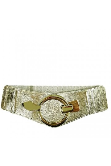 Glamexx24 Ceinture élastique pour femme - 6 cm de large - Anneau argenté, Or brillant, 85cm Taillenweite 76-108cm 