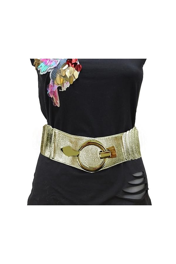 Glamexx24 Ceinture élastique pour femme - 6 cm de large - Anneau argenté, Or brillant, 85cm Taillenweite 76-108cm 