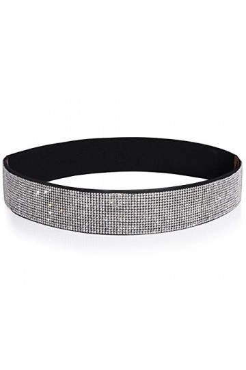 YooAi Strass Élastique PU Ceinture En Cuir Brillant Cristal Stretch Ceinture Ceinture Large Ceinture Pour Femmes Robe 63cm No