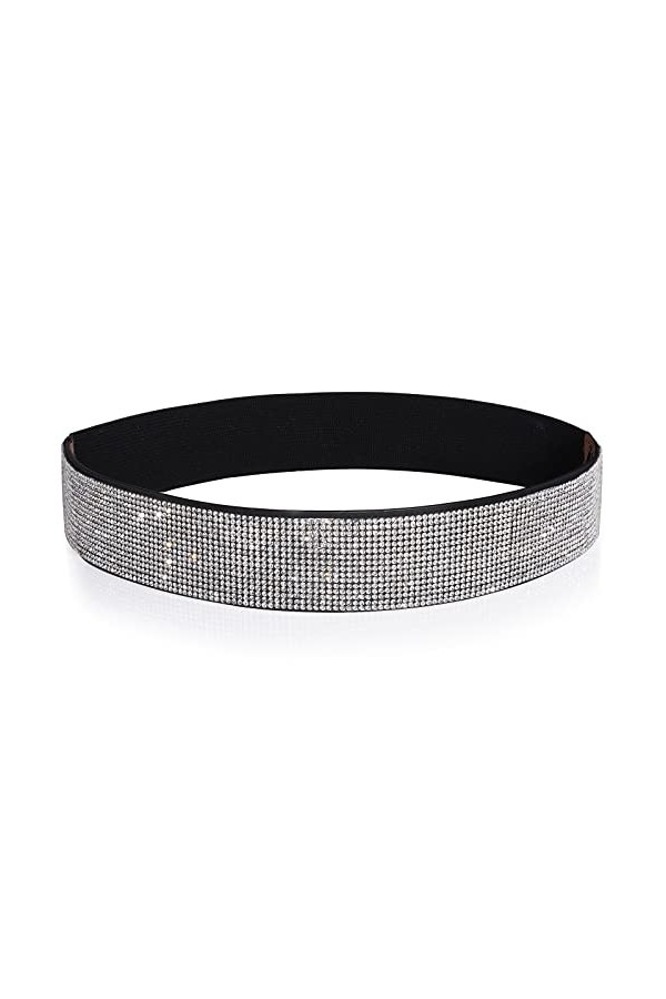 YooAi Strass Élastique PU Ceinture En Cuir Brillant Cristal Stretch Ceinture Ceinture Large Ceinture Pour Femmes Robe 63cm No