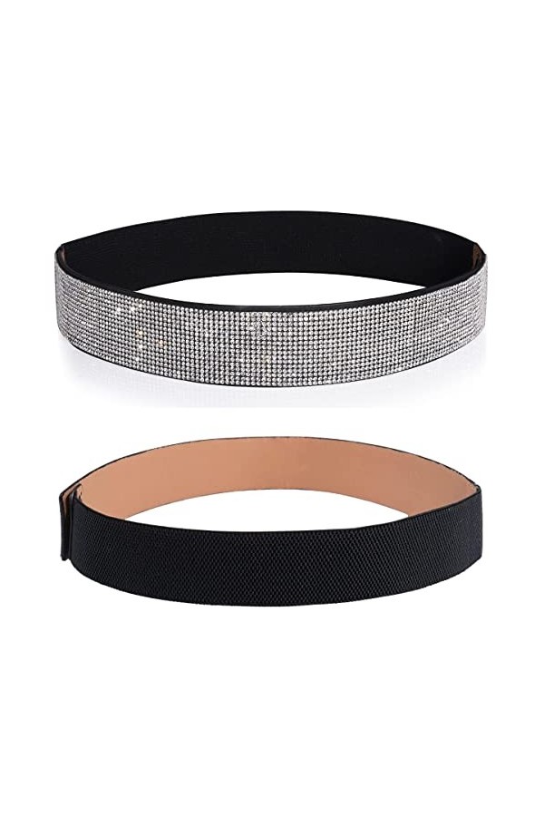 YooAi Strass Élastique PU Ceinture En Cuir Brillant Cristal Stretch Ceinture Ceinture Large Ceinture Pour Femmes Robe 63cm No