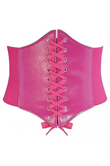 DTWAWA Ceintures de Corset Rose pour Femmes, Ceinture de Taille Waspie en cuir Élastique Large pour Robes de Filles, 31-34 po