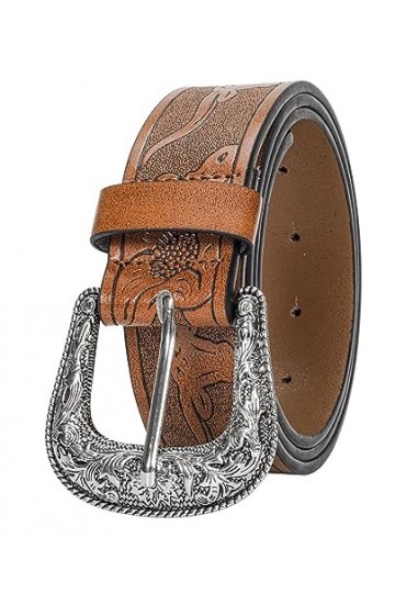 Ceinture western pour femme - Ceinture de cowboy en cuir avec boucle sculptée western vintage pour jeans, pantalons, robes, M