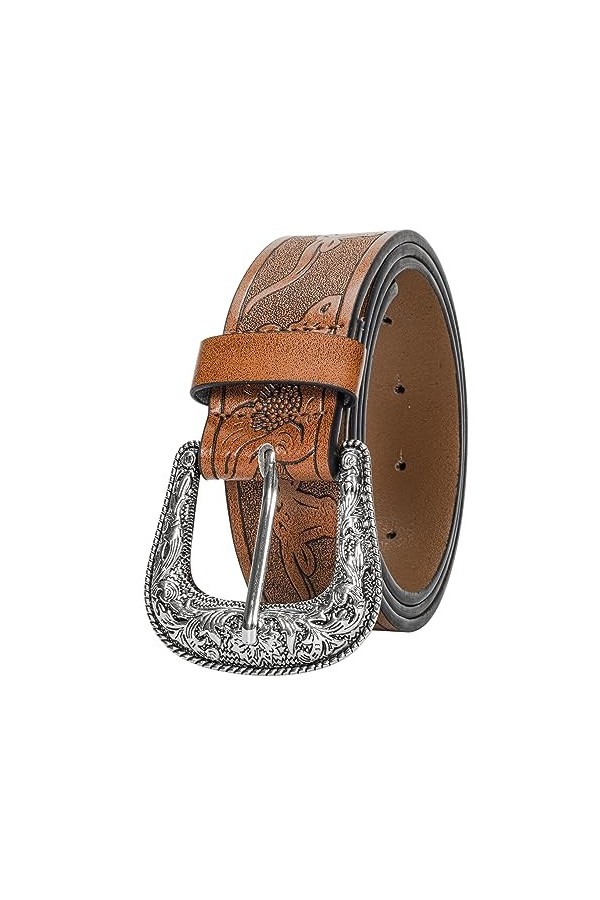 Ceinture western pour femme - Ceinture de cowboy en cuir avec boucle sculptée western vintage pour jeans, pantalons, robes, M