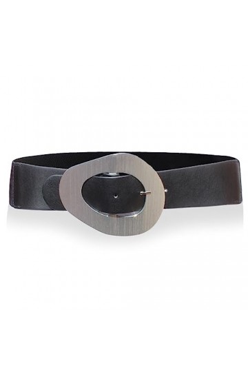 glomy * Ceinture femme 5 cm large et élastique avec boucle en métal coloré, Noir et argenté., Taille unique