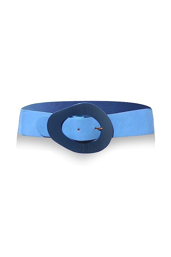 glomy * Ceinture femme 5 cm large et élastique avec boucle en métal coloré, Noir et argenté., Taille unique