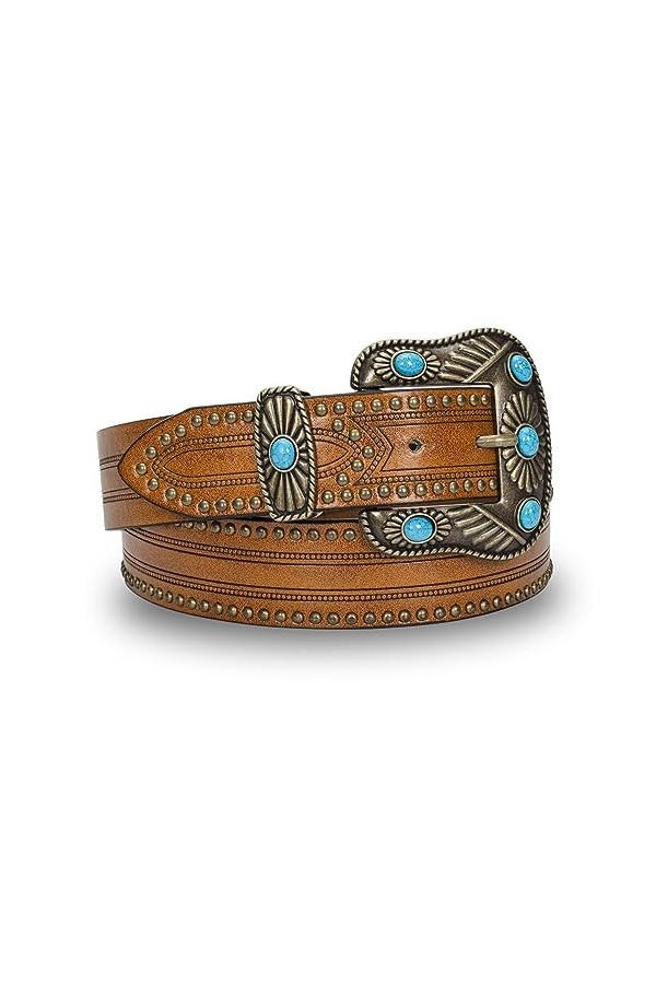Ceinture western pour femme - Ceinture de cowboy en cuir avec boucle sculptée vintage pour jeans, pantalons, robes, Marron-tu