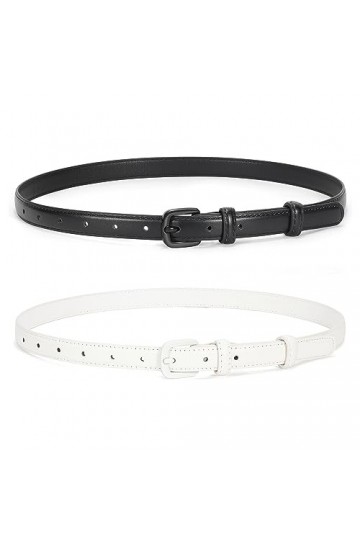JasGood Lot de 2 ceintures fines en cuir pour femme avec boucle ardillon, Noir/blanc, 110cm Passt zur Taillengröße 80cm-94cm 