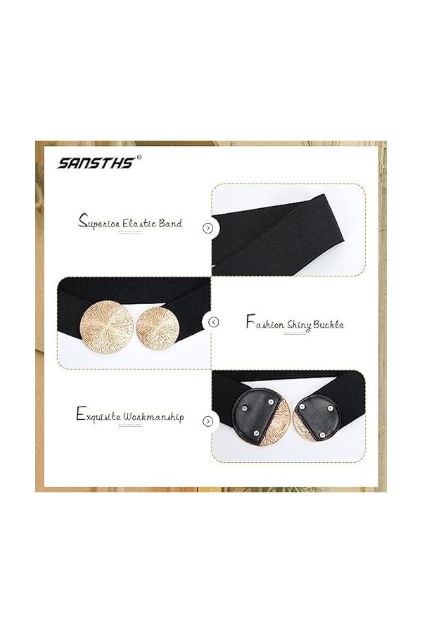 songyea Lot de 2 ceintures élastiques larges pour femme, 6 cm, pour robe, jupes et jeans, b, M