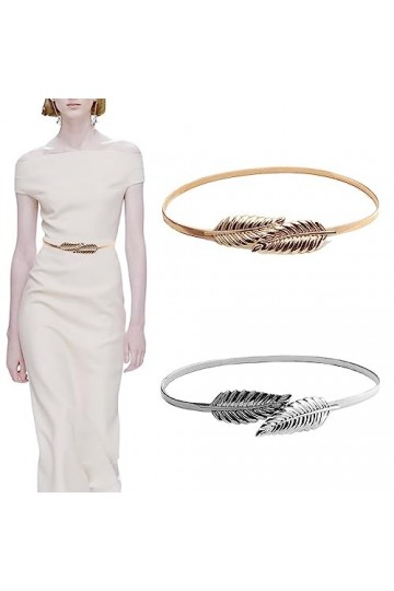 Oenothera 2 Pièce 2 CouleursCeinture Métalliques Élastique, Ceinture Fine Femme, Mode Ceinture Chaîne, pour Jeans Jupe Robe P