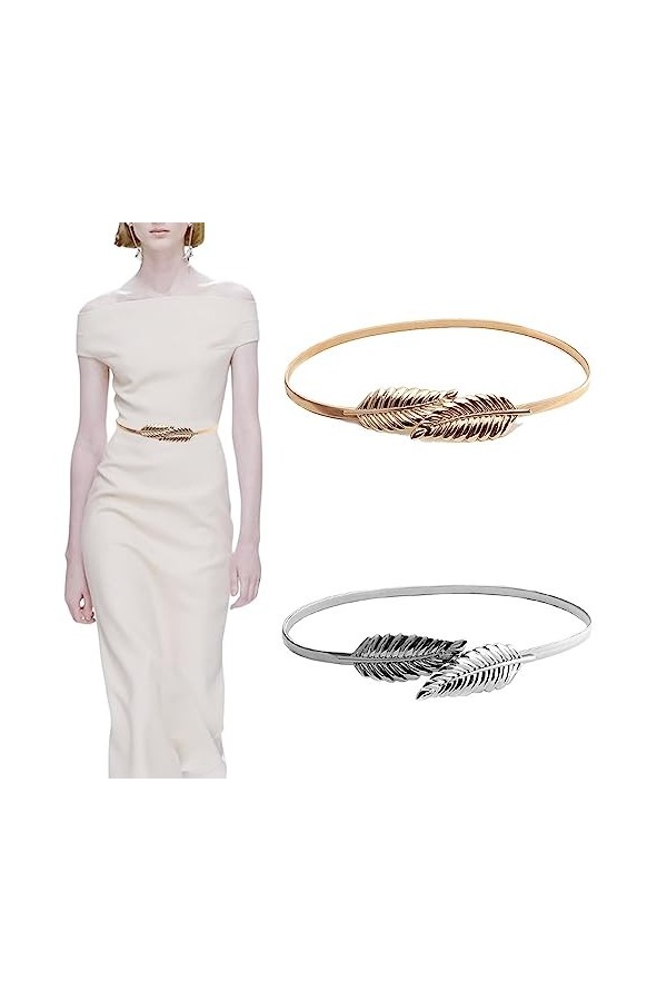 Oenothera 2 Pièce 2 CouleursCeinture Métalliques Élastique, Ceinture Fine Femme, Mode Ceinture Chaîne, pour Jeans Jupe Robe P