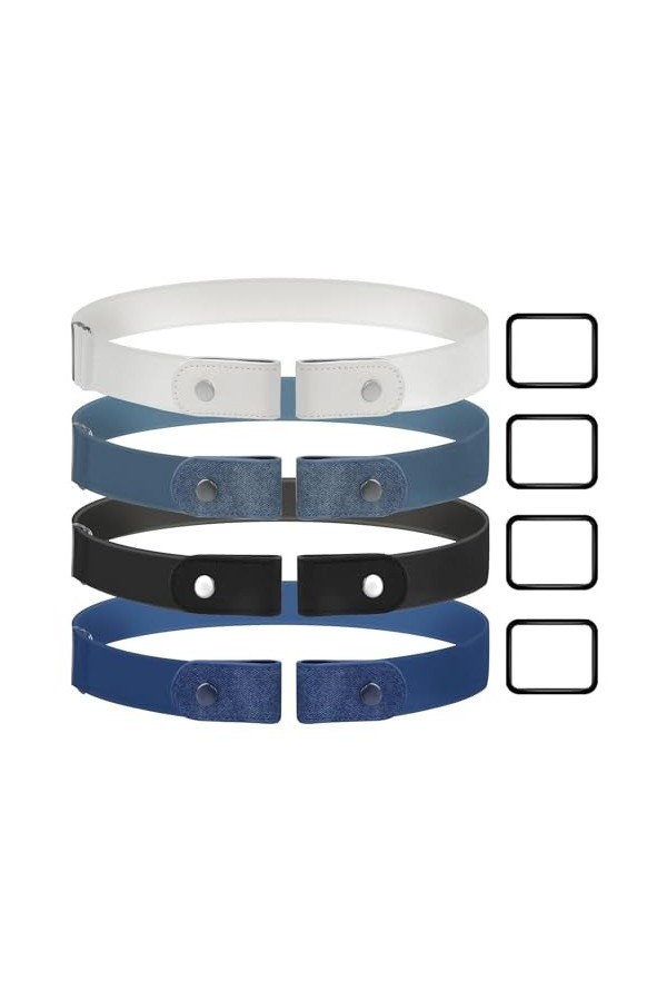 QEEYON 4 Pièces Ceintures sans Boucle, Ceinture Élastique Extensible Invisible pour Femme Ceinture Extensible Ajustable sans 