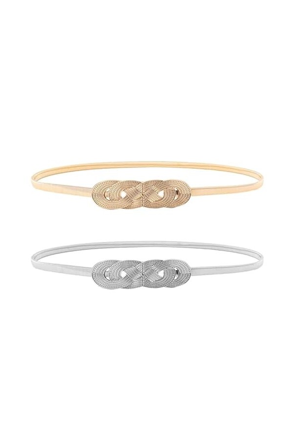 CCAIPU 2Pcs Ceinture Fine pour Femme Ceinture Élastique en Chaine Métallique Ceinture Éxtensible en Chaîne Argent et Or pour 
