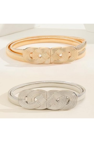 CCAIPU 2Pcs Ceinture Fine pour Femme Ceinture Élastique en Chaine Métallique Ceinture Éxtensible en Chaîne Argent et Or pour 