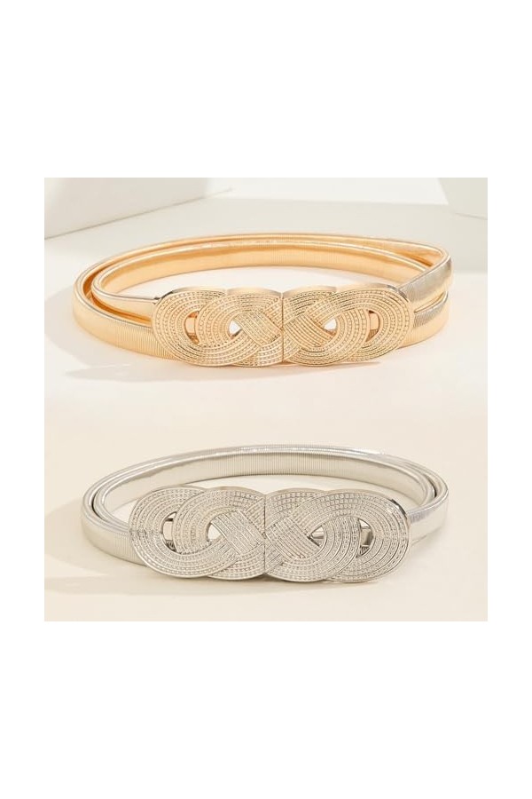 CCAIPU 2Pcs Ceinture Fine pour Femme Ceinture Élastique en Chaine Métallique Ceinture Éxtensible en Chaîne Argent et Or pour 