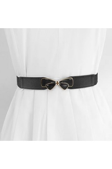 UESDU Lot de 2 ceintures élastiques fines en cuir noir pour robe réglable pour femme avec nœud papillon, noir/rouge, taille u