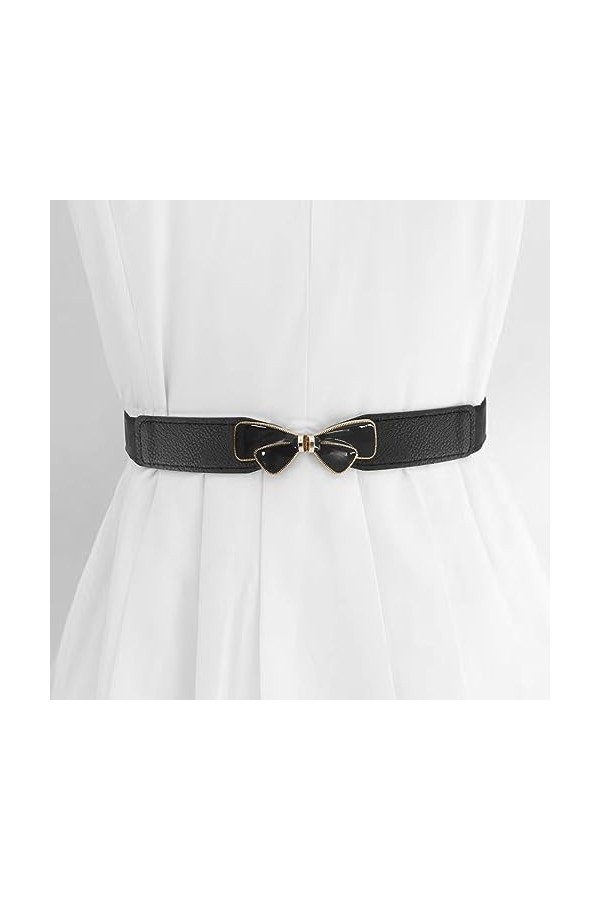 UESDU Lot de 2 ceintures élastiques fines en cuir noir pour robe réglable pour femme avec nœud papillon, noir/rouge, taille u