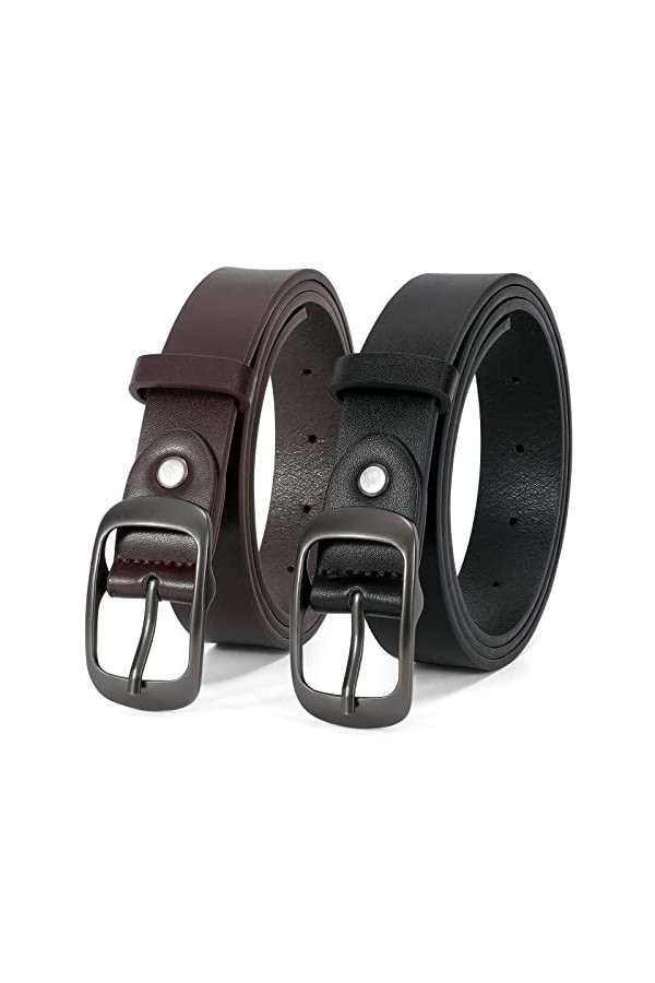 LEACOOLKEY Lot de 2 ceintures en cuir pour femme avec boucle dorée pour jeans, C-noir+café, L Fit Taille Größe 96cm-106cm
