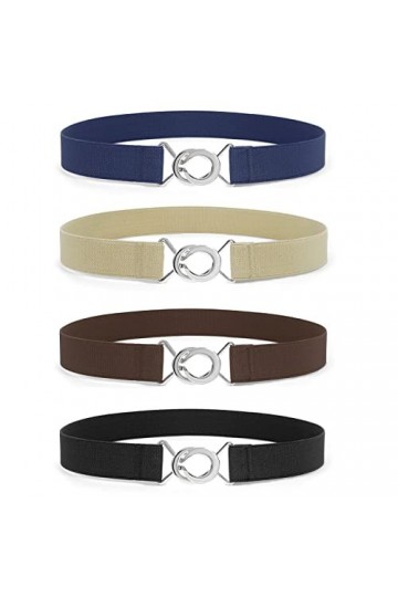 LEACOOLKEY Femmes Hommes Skinny Taille Élastique Ceinture Stretch Fine Ceinture pour Robe Jeans, C-noir+café+bleu+blanc, 80cm