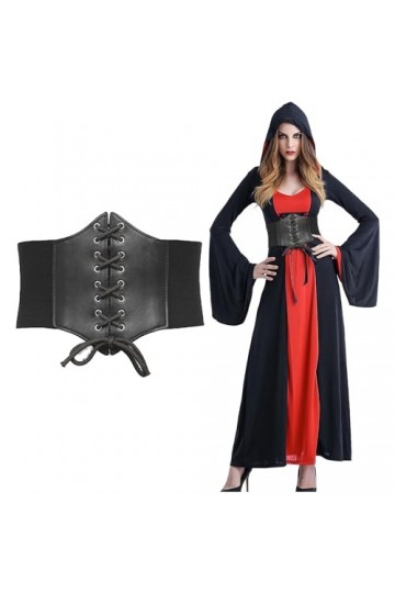 Roontin Ceinture corset élastique à lacets pour femme – Ceinture large à nouer pour costume dHalloween, Taille M : 77 cm, 77