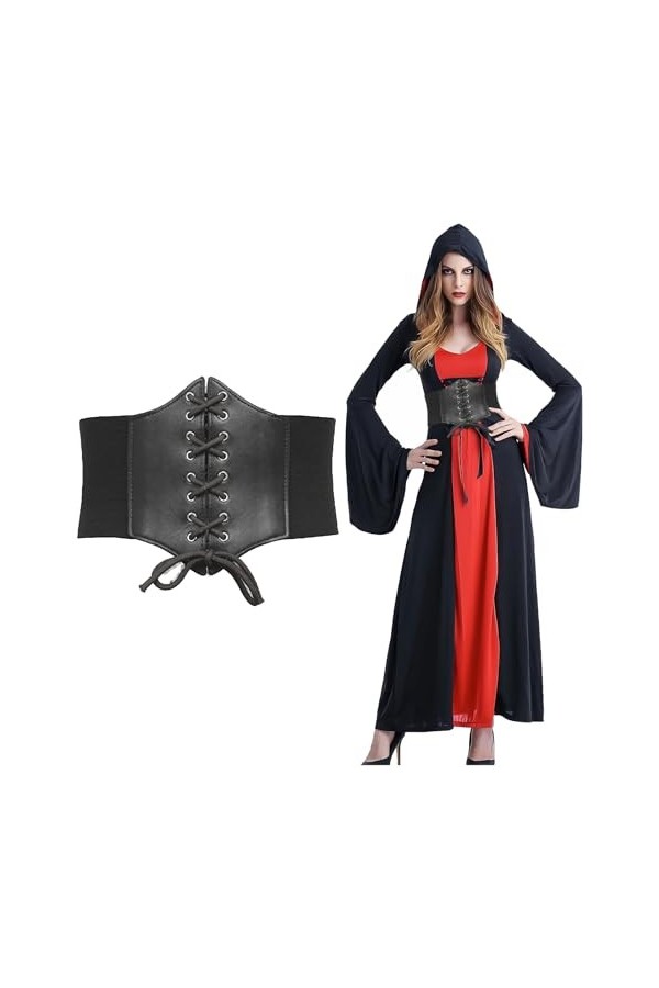 Roontin Ceinture corset élastique à lacets pour femme – Ceinture large à nouer pour costume dHalloween, Taille M : 77 cm, 77