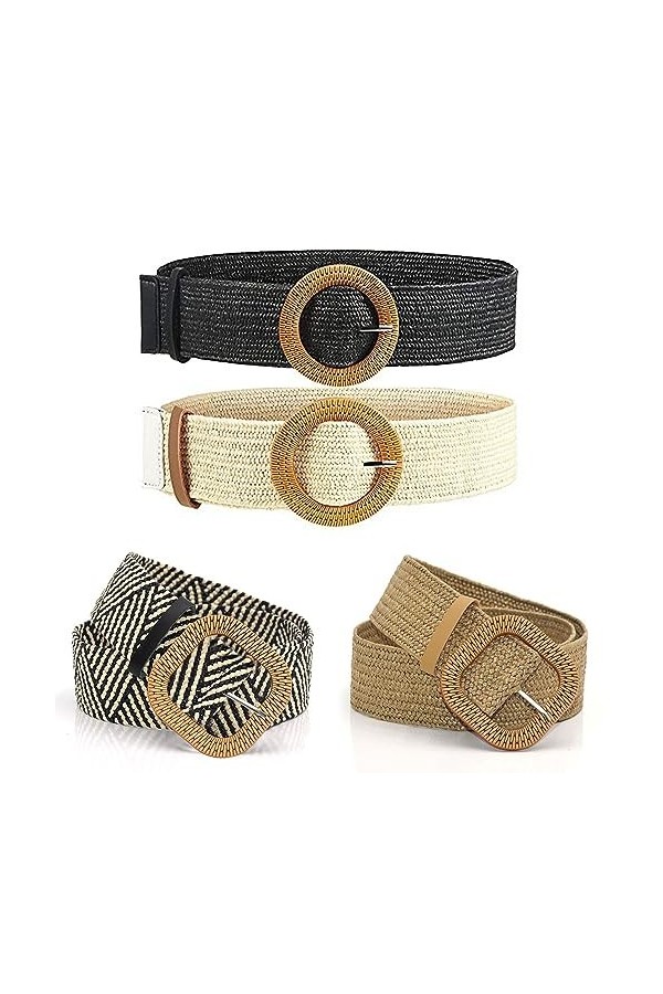 GYWHOOFT 4 pièces ceinture tresse femme taille haute, ceinture élastique tressée, style bohème taille haute avec détails en b