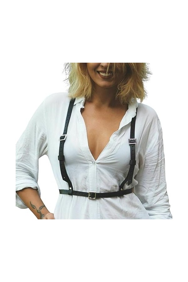 Ushiny Ceinture de Corps en Cuir Punk Ceinture en Cuir Noir Ceinture de Taille réglable Costume de Festival Accessoires dHal