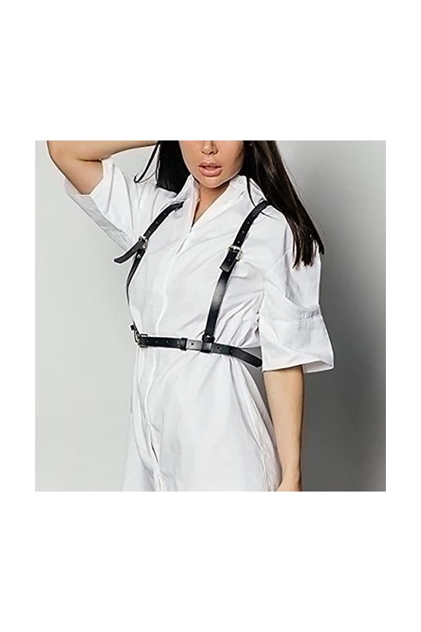 Ushiny Ceinture de Corps en Cuir Punk Ceinture en Cuir Noir Ceinture de Taille réglable Costume de Festival Accessoires dHal