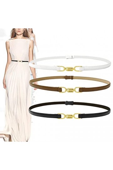 Ceinture Fine Femme Ceinture en Cuir Étroites Dames Ceinture Ajustable Sangle de Taille Élégant avec Boucle en Métal pour Rob