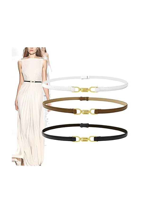 Ceinture Fine Femme Ceinture en Cuir Étroites Dames Ceinture Ajustable Sangle de Taille Élégant avec Boucle en Métal pour Rob
