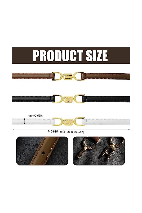 Ceinture Fine Femme Ceinture en Cuir Étroites Dames Ceinture Ajustable Sangle de Taille Élégant avec Boucle en Métal pour Rob