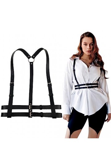 Punk Taille Ceinture en Cuir Corps Poitrine Chaîne Noir Goth Gilet Harnais Réglable Bijoux de Corps pour Femmes Filles Cospla