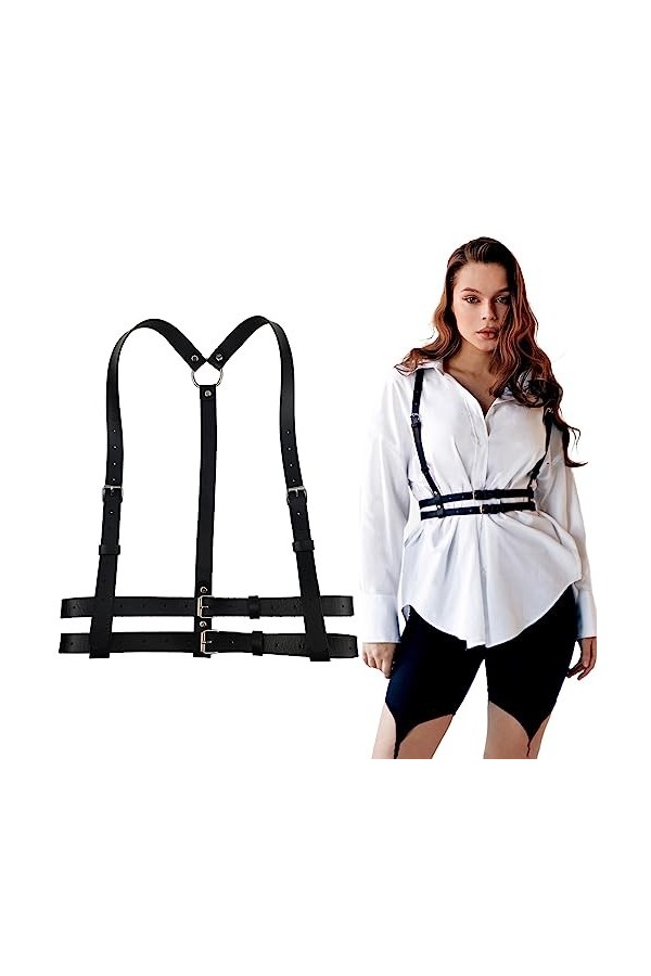 Punk Taille Ceinture en Cuir Corps Poitrine Chaîne Noir Goth Gilet Harnais Réglable Bijoux de Corps pour Femmes Filles Cospla