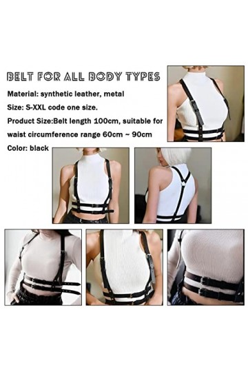 Punk Taille Ceinture en Cuir Corps Poitrine Chaîne Noir Goth Gilet Harnais Réglable Bijoux de Corps pour Femmes Filles Cospla