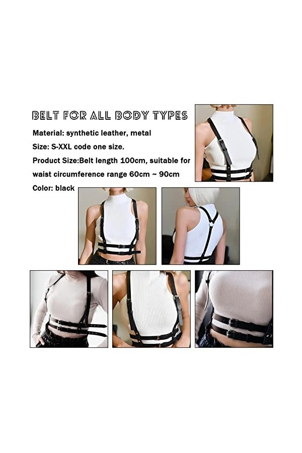 Punk Taille Ceinture en Cuir Corps Poitrine Chaîne Noir Goth Gilet Harnais Réglable Bijoux de Corps pour Femmes Filles Cospla