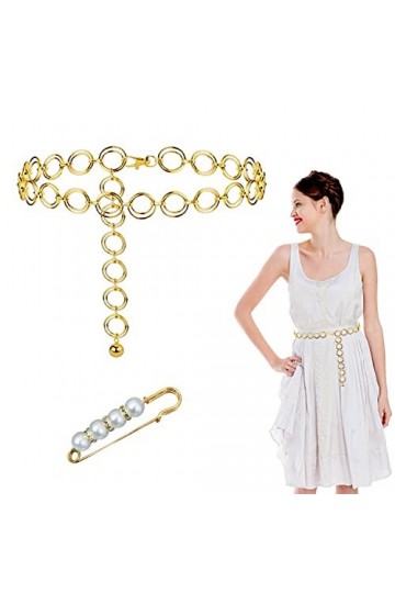 NINVVS 1 chaîne de taille en métal, 1 broche en métal, ceinture tendance vintage pour femme, chaîne de taille réglable avec j