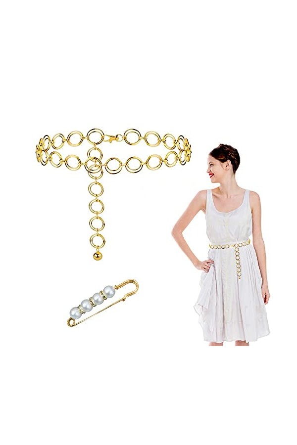 NINVVS 1 chaîne de taille en métal, 1 broche en métal, ceinture tendance vintage pour femme, chaîne de taille réglable avec j