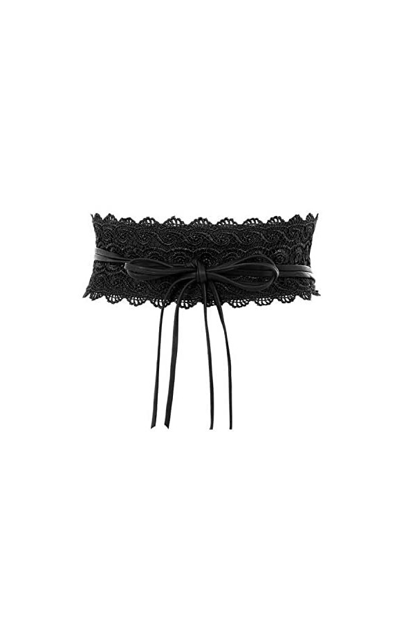 Discoball Ceinture fine pour femme avec boucle entrelacée en métal Taille élastique, Noir et dentelle, M