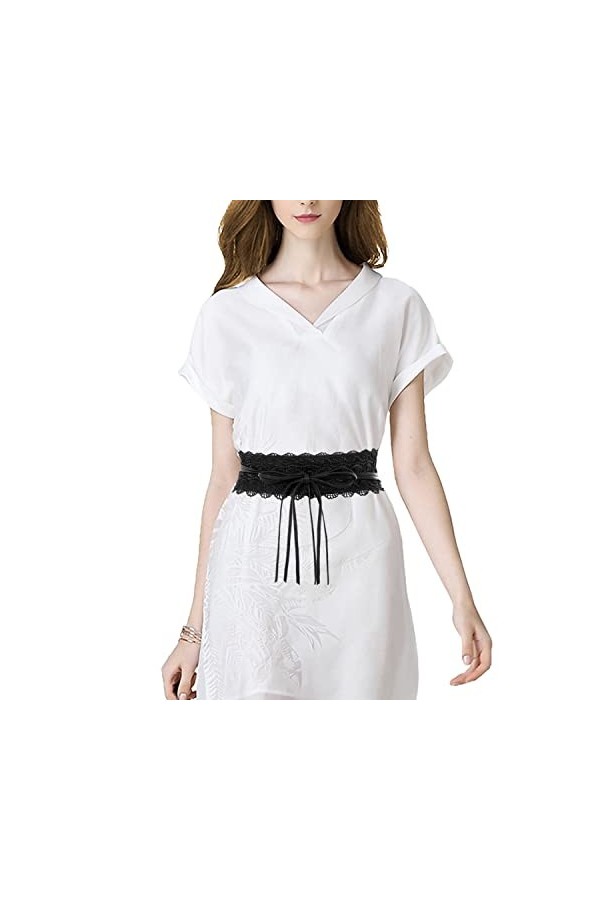 Discoball Ceinture fine pour femme avec boucle entrelacée en métal Taille élastique, Noir et dentelle, M