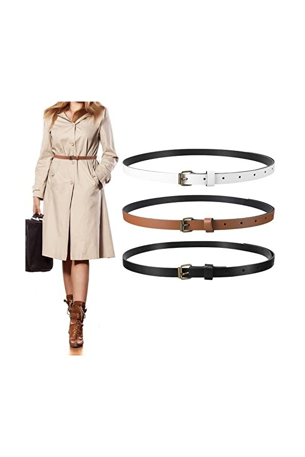 3 pièces ceinture noire fine ceinture fine pour femme automne hiver ceinture fine en cuir PU ceinture habillée ceinture avec 